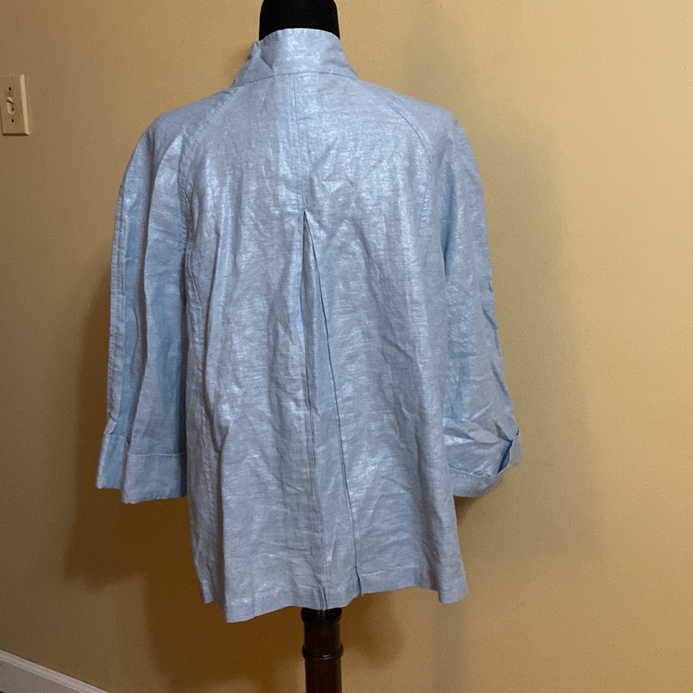 CHICO'S Novelty Shine Novella Western Jacket Top Linen Jumbo Buttons sz 3/XL - Picture 2 of 4